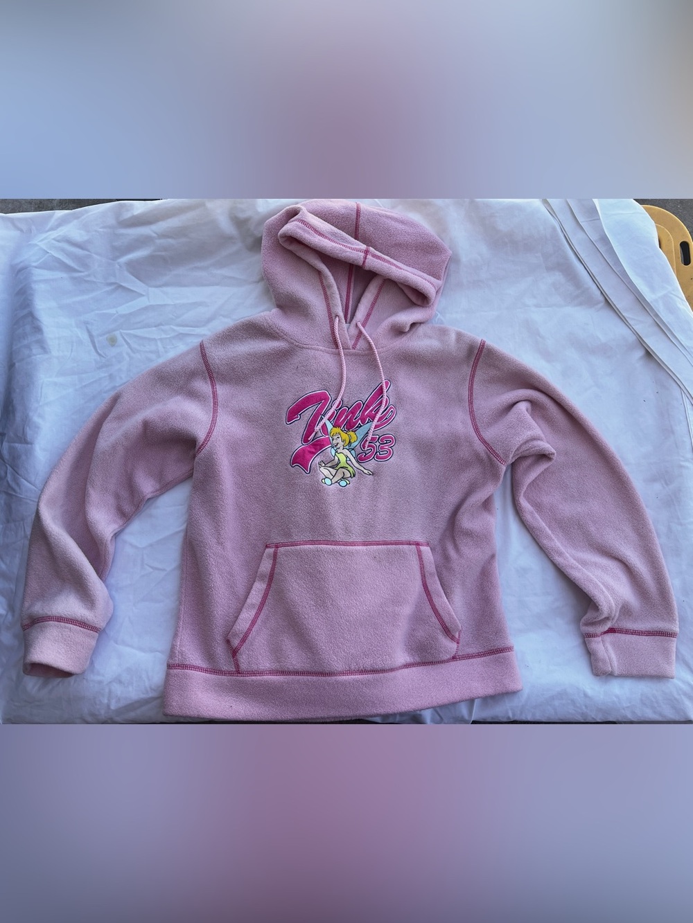Vintage 90s Disney Tinkerbell Pink Hooded Fleece Hoodie